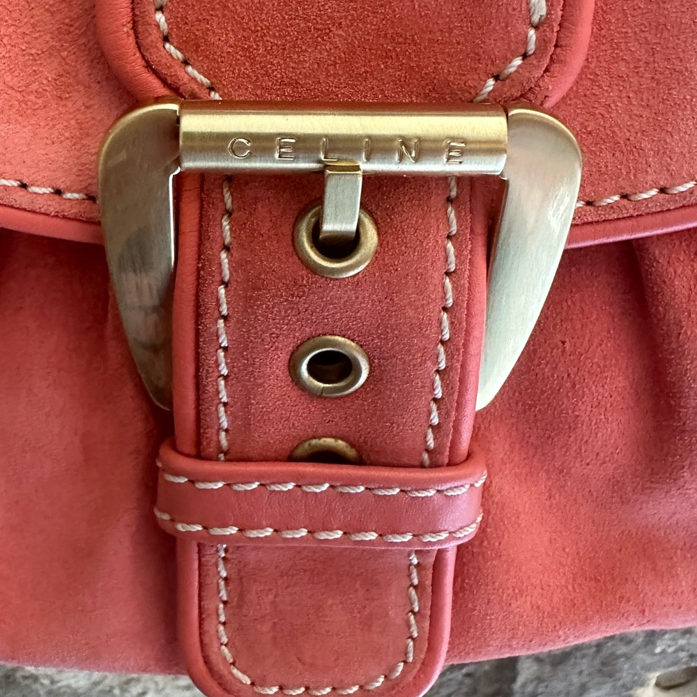 AUTHENTIC Celine Pink Y2K Suede Belt Shoulder Bag - Picture 6 of 10